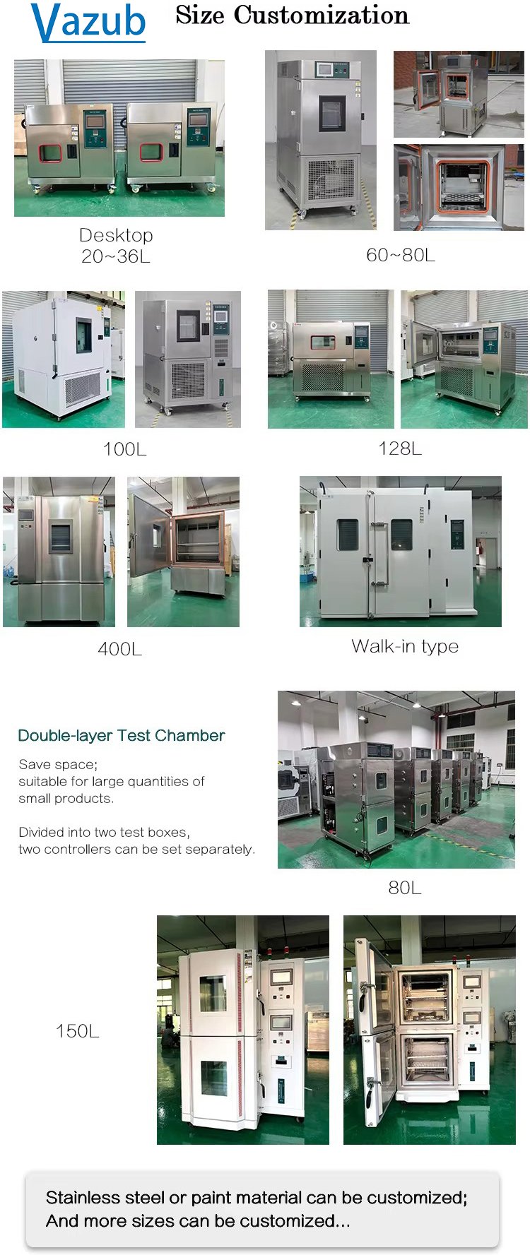 Vazub -70℃~+150℃ laboratorio simulato clima programmabile temperatura e umidità controllo prova camera clima produttore