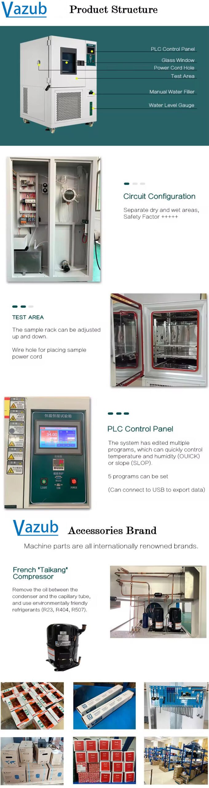 Vazub -70℃~+150℃ laboratorio simulato clima programmabile temperatura e umidità controllo prova camera clima produttore